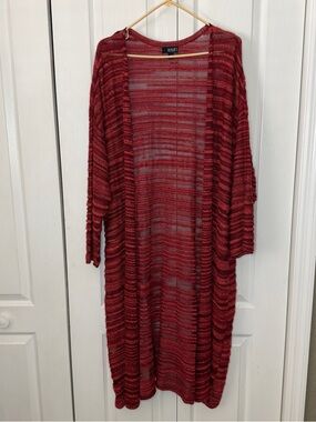 a.n.a Red Open Knit Cardigan Plus size 3X Long Boho Lightweight Duster